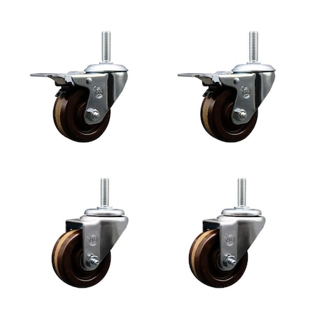 Service Caster 3 Inch High Temp Phenolic 58 Inch Stem Caster Set 2 Total Lock Brakes SCC-TSTTL20S314-PHRHT-58212-2-S-2
